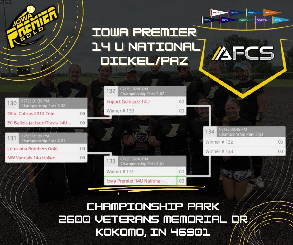 Gianna Dasenbrook 2028, #15 (@g_dasenbrook) on Twitter photo Next stop, Indianapolis - <a href="/thealliancefp/">The Alliance Fastpitch</a> Nationals! Locked in and ready to compete in the last tournament of the Summer!
💛🖤<a href="/IowaPremierFP/">Iowa Premier Fastpitch</a> <a href="/OliviaHPaz1997/">Olivia Paz</a> <a href="/PaigeShannonIPF/">Paige Shannon</a> <a href="/ExtraInningSB/">EXTRA INNING SOFTBALL</a> <a href="/LineDsoftball/">Line Drive Media</a> <a href="/Sports_Recruits/">SportsRecruits</a> <a href="/SoftbalAmerica/">Softball America</a> Next stop, Indianapolis - <a href="/thealliancefp/">The Alliance Fastpitch</a> Nationals! Locked in and ready to compete in the last tournament of the Summer!
💛🖤<a href="/IowaPremierFP/">Iowa Premier Fastpitch</a> <a href="/OliviaHPaz1997/">Olivia Paz</a> <a href="/PaigeShannonIPF/">Paige Shannon</a> <a href="/ExtraInningSB/">EXTRA INNING SOFTBALL</a> <a href="/LineDsoftball/">Line Drive Media</a> <a href="/Sports_Recruits/">SportsRecruits</a> <a href="/SoftbalAmerica/">Softball America</a>