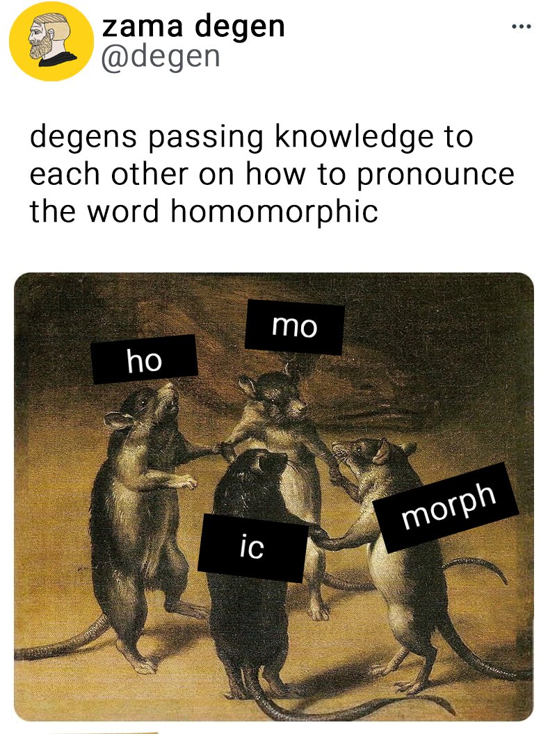 DiscoDirector's tweet image. if you’re gonna contribute, do it only for good projects and talented teams
@zama_fhe is one of them. though i think a lot of people struggle with pronouncing the word homomorphic -- let’s fix that
#ZamaCreatorProgram