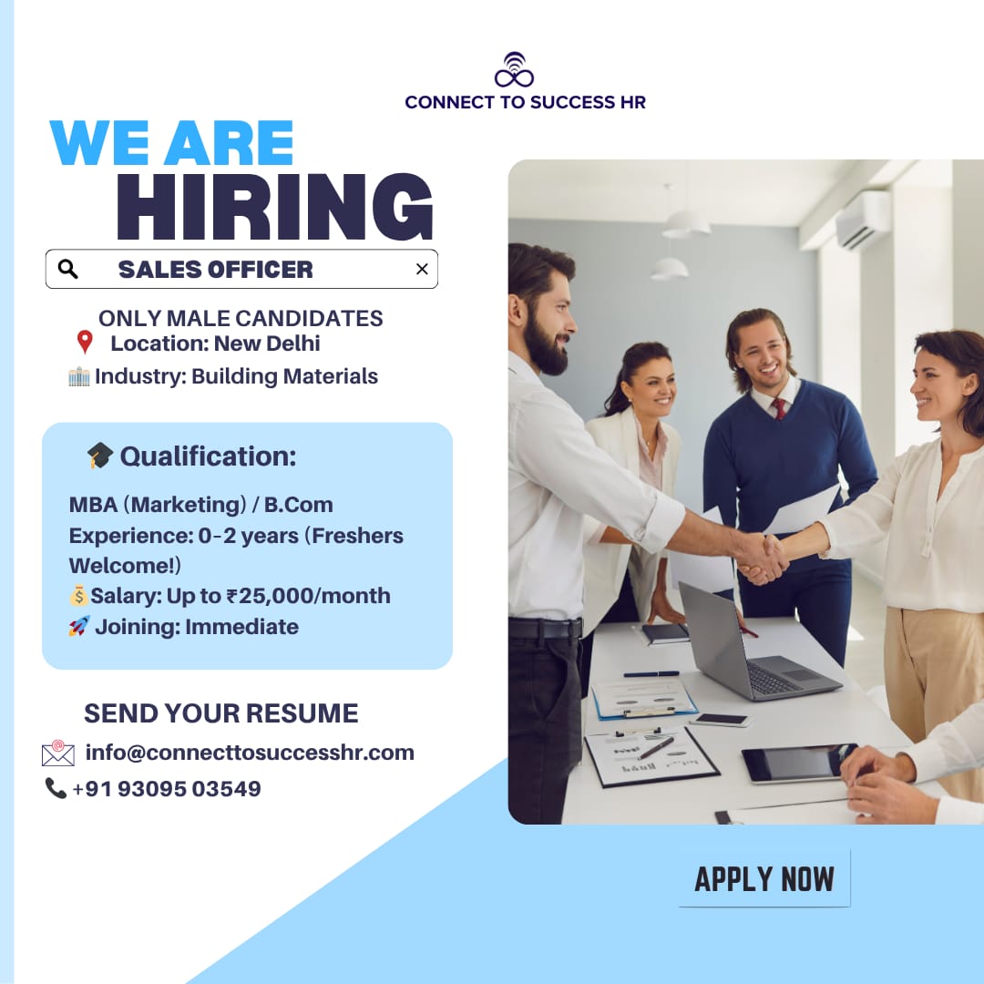CTShrs's tweet photo. 🚨 We're hiring a Sales Officer in New Delhi
📌 Only male candidates
🎓 MBA (Marketing)/B.Com
🧑‍💼 0–2 yrs exp (Freshers welcome!)
💰 ₹25K/month
⚡ Immediate joining

📩 info@connecttosuccesshr.com | 📞 +91 93095 03549
#Hiring #DelhiJobs #SalesCareers https://t.co/uCAq7pDajP