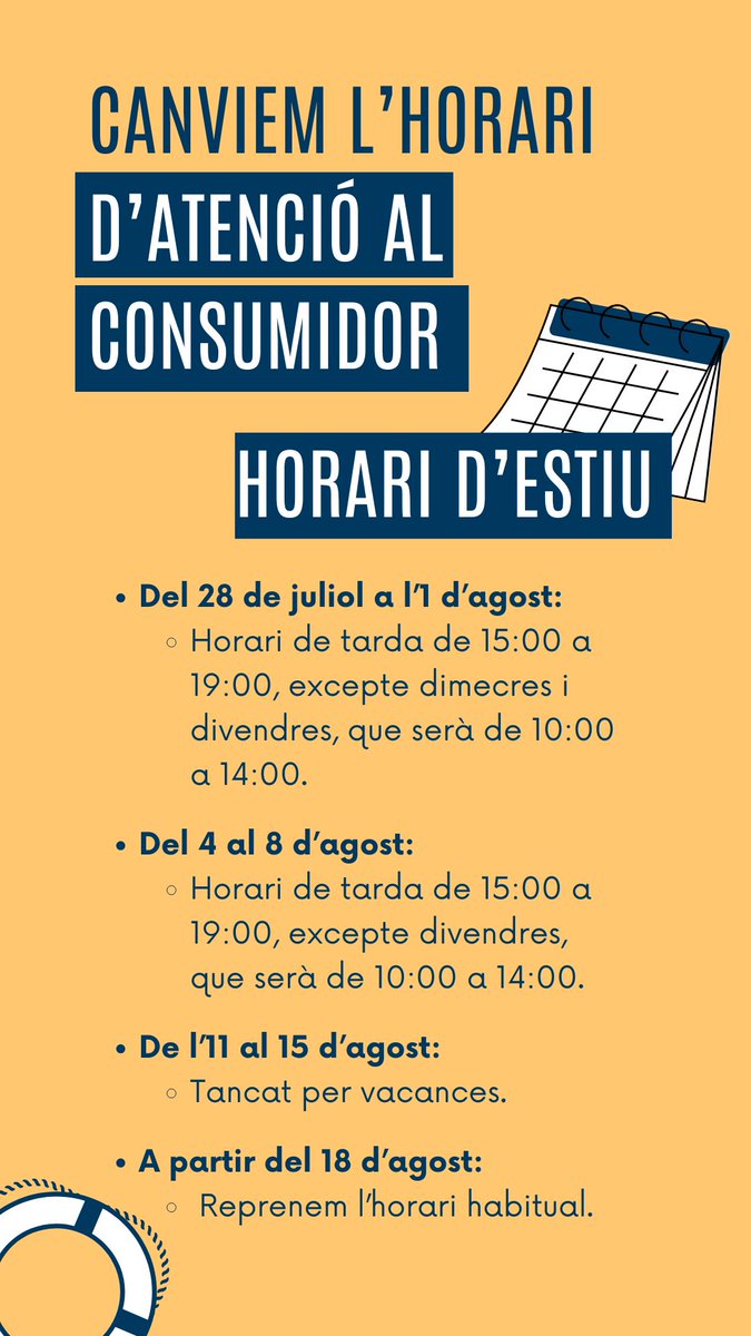 Aquest estiu modifiquem els nostres horaris!☀️
- Del 28/07 a l’1/08: 15-19h (dc i dv: 10-14h)
- Del 4/08 al 8/08: 15-19h (dv: 10-14h)
- De l’11/08 al 15/08: TANCAT
- A partir del 18/08: horari habitual

Bon estiu a tothom!