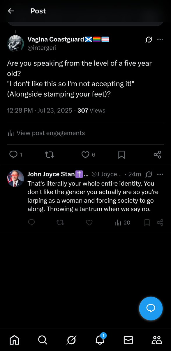 intergeri's tweet image. Can someone please enlighten this imbecile on the fact that I'm a biological female so I'm not "larping " as a female as I am a female.