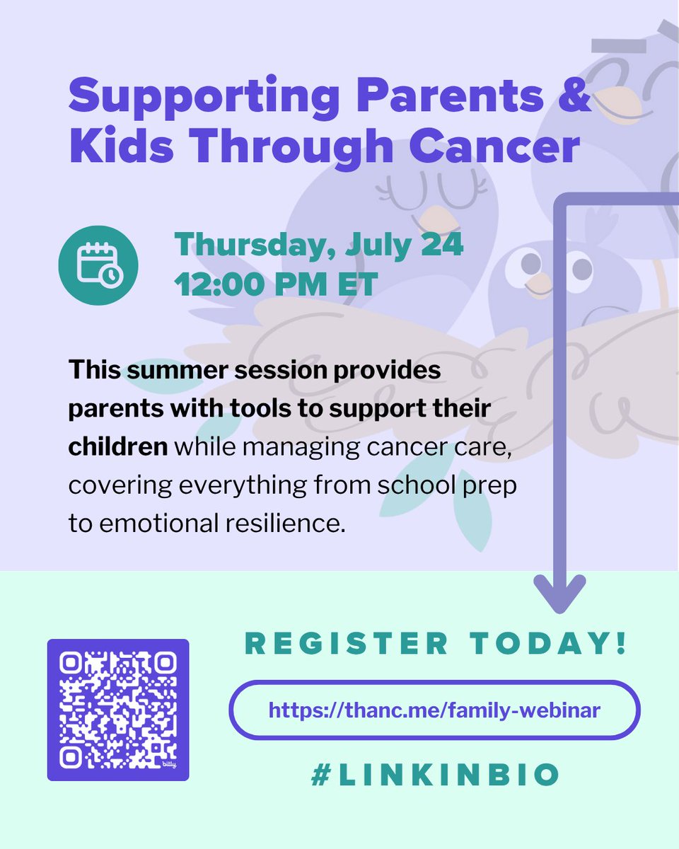 🎉 Just 1 day left! Join our July 24 webinar: Supporting Parents &amp; Kids Through Cancer. Get tools for tough talks, school prep &amp; family support. Register 👉 thanc.me/family-webinar…
#ParentingSupport #ChildLife #CancerCare