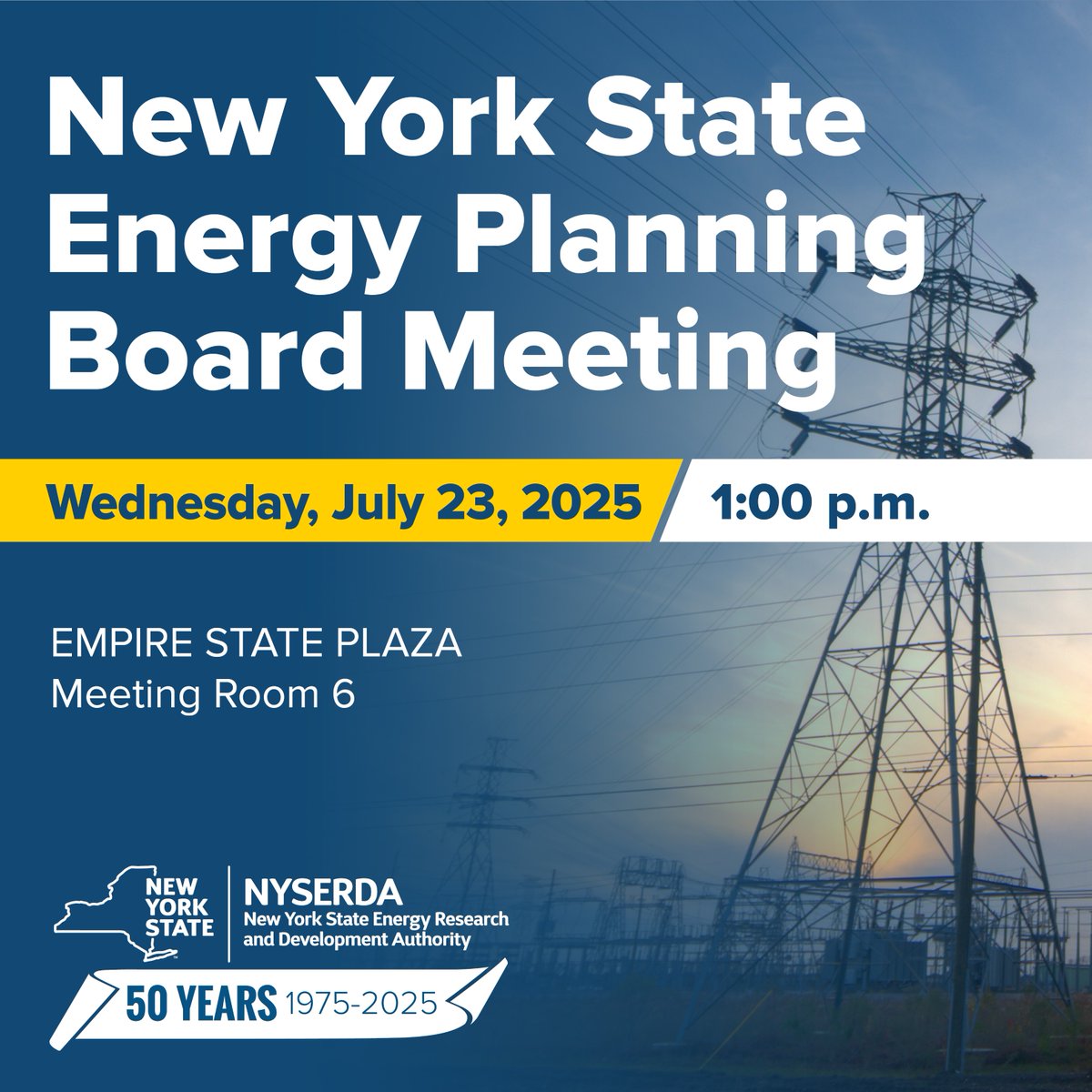 NYSERDA's tweet image. The NYS Energy Planning Board, chaired by @Doreen_M_Harris will discuss the posted draft plan. Members of the public may observe the meeting in person or virtually.
📅 TODAY (7/23)
⏰ 1 pm
📍Empire State Plaza, Meeting Room 6
In-person reg/meeting info: energyplan.ny.gov/The-Board/Boar…