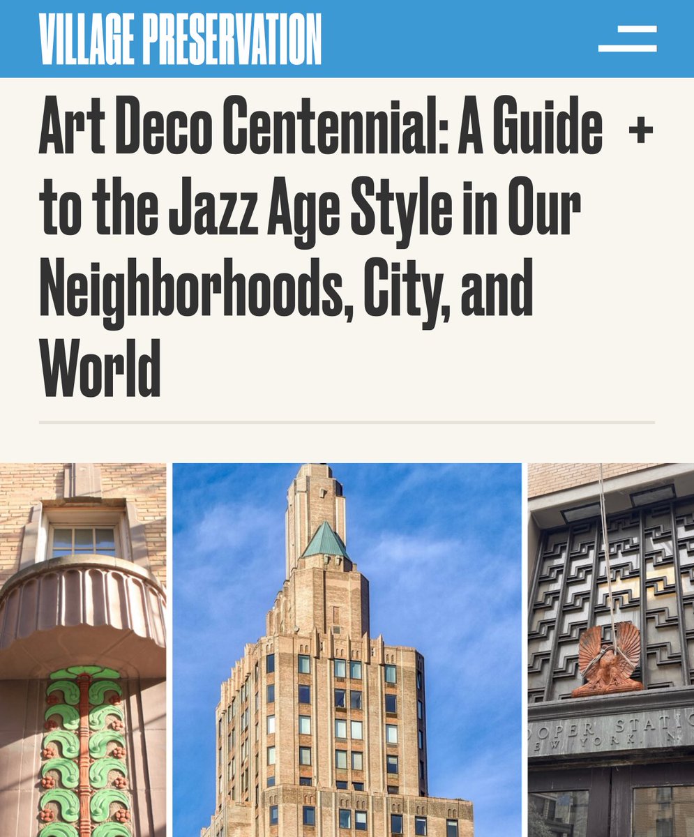 GVSHP's tweet image. Join us one week from today! This fun and colorful FREE lecture explores the history of Art Deco on its centennial, and the many examples of the Jazz Age style that survive in #GreenwichVillage and the #EastVillage. Q & A follows. Register TODAY: villagepreservation.org/event/art-deco…