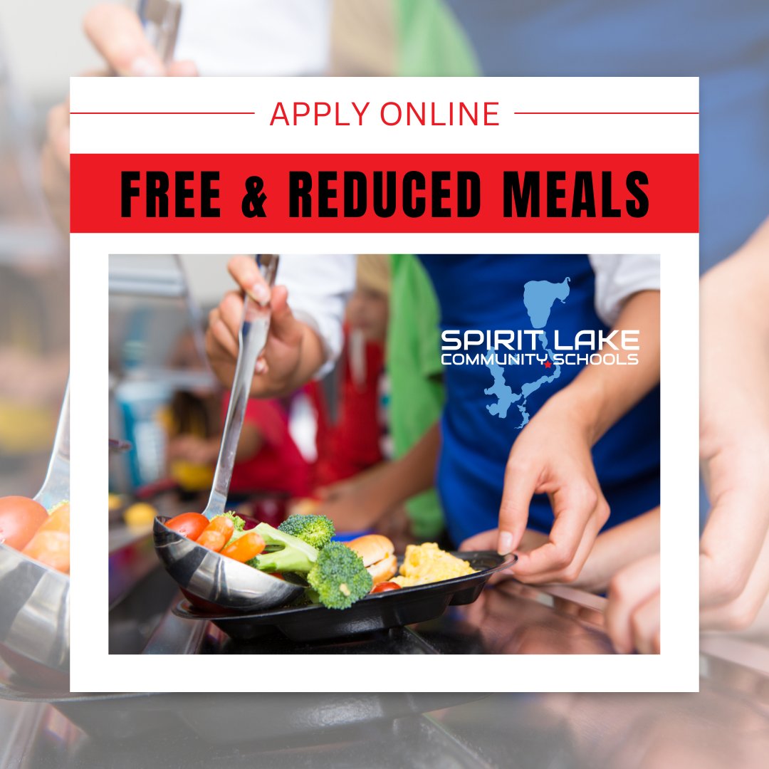 Now’s the time! Apply for the Free &amp; Reduced Price School Meal Program for the 2025–26 school year.
Don’t forget—forms must be submitted annually.
Click the link for more info and to apply: spirit-lake.k12.ia.us/registration/