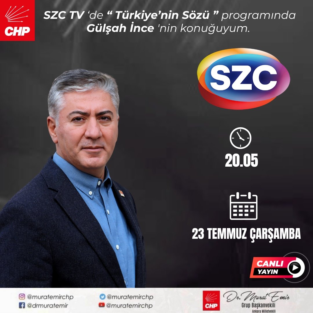 Murat Emir (@muratemirchp) on Twitter photo 🗓 23 Temmuz Çarşamba
🕘 20.05
📺 <a href="/szctelevizyonu/">SÖZCÜ Televizyonu</a>
🎬 " Türkiye'nin Sözü "
📽 <a href="/gulsahince/">Gülşah İnce</a>
📍youtube.com/live/ztmY_cCtU… 🗓 23 Temmuz Çarşamba
🕘 20.05
📺 <a href="/szctelevizyonu/">SÖZCÜ Televizyonu</a>
🎬 " Türkiye'nin Sözü "
📽 <a href="/gulsahince/">Gülşah İnce</a>
📍youtube.com/live/ztmY_cCtU…