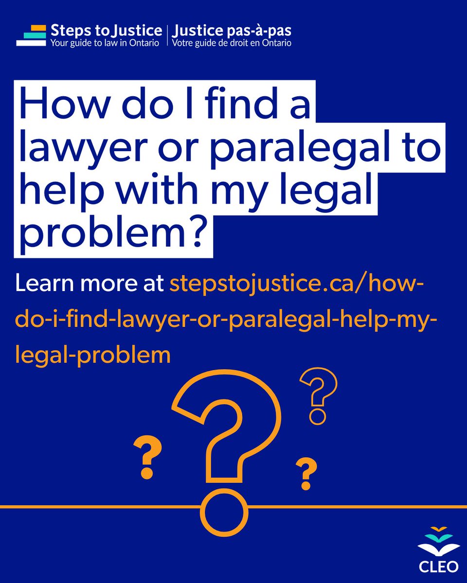 Need a lawyer or paralegal to help with your legal problem?

Here are some things to think about before you hire one.

stepstojustice.ca/how-do-i-find-…