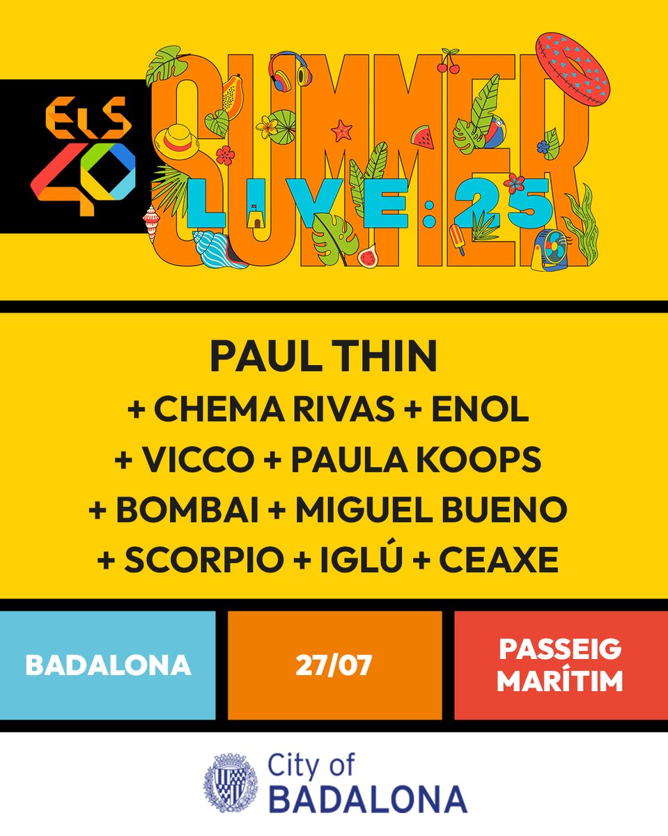 🎤 ELS40 Summer Live arriba per primera vegada a #Badalona aquest diumenge 27 de juliol!

El passeig Marítim, a l’altura de la platja del Coco, acollirà aquest gran espectacle musical d’accés gratuït que començarà a les 20 hores

Us hi esperem!