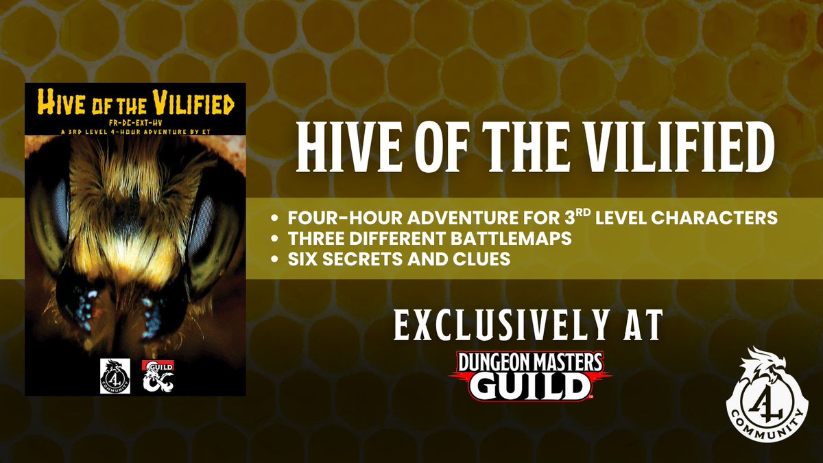 dms_guild's tweet image. Hive of the Vilified is FREE one-shot will have dynamic combat, roleplay, and the final tense negotiation to restore peace is a sandbox test for your players&apos; creative thinking!

Get it here: tinyurl.com/yc5xnbja

#dnd5e #dungeonsanddragons