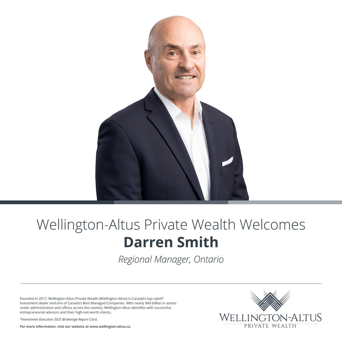 wellingtonaltus's tweet image. We are excited to welcome Darren Smith as our new Regional Manager of Ontario. With deep advisor-centric knowledge and over 25 years of experience in wealth management, Darren will support advisor teams across the province and maximize their impact. #Accelerate