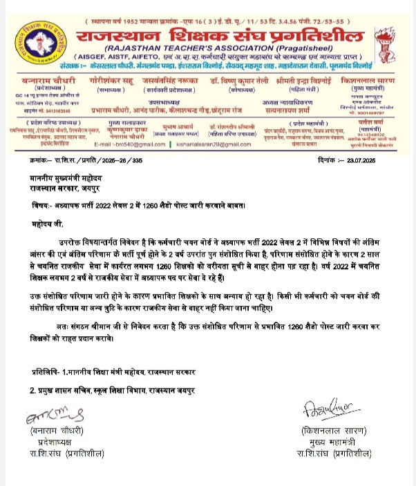 #L2_के_साथ_न्याय_करो 
#L2_छाया_पद_सृजित_करो
शिक्षक भर्ती 2022 में रिवाइज रिजल्ट जारी किए जा रहेजिससे लगभग 1260 चयनित शिक्षक जो 22 माह से नौकरी कर रहे है प्रभावित हो रहे है ,अतः लेवल 2 के 1260  चयनित शिक्षकों के लिए शैडो पोस्ट जारी  कीजिए <a href="/alokrajRSSB/">Alok Raj</a> <a href="/BhajanlalBjp/">Bhajanlal Sharma</a> <a href="/RajCMO/">CMO Rajasthan</a>