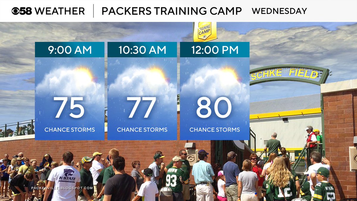 JustinTGee's tweet image. Going up to Green Bay for the start of Packers Training Camp? Unfortunately there's an off and on storm chance there most of the day but it's not as hot as the southern part of the start with temps at noon around 80 but still very humid.