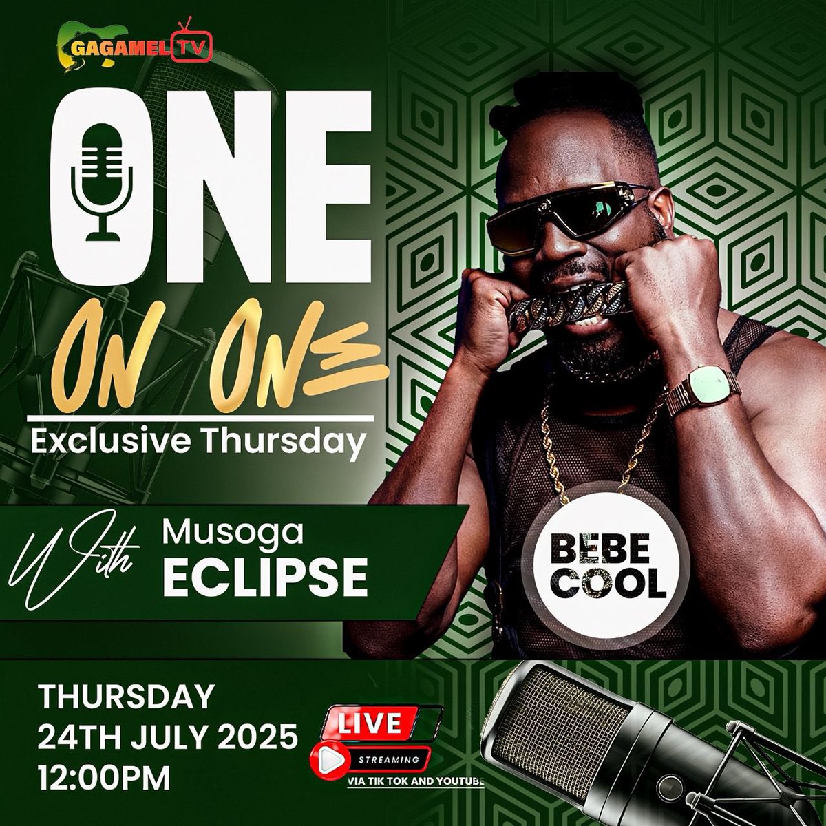 musoga_eclipse's tweet image. Get ready for an exclusive interview with Bebe Cool on Gagamel TV tomorrow, Thursday, July 24! Don't miss out on insights into his life and his chart-topping album, Break The Chains. Bebe Cool will share his thoughts on life, music, and his recent experiences, @BebeCoolUG