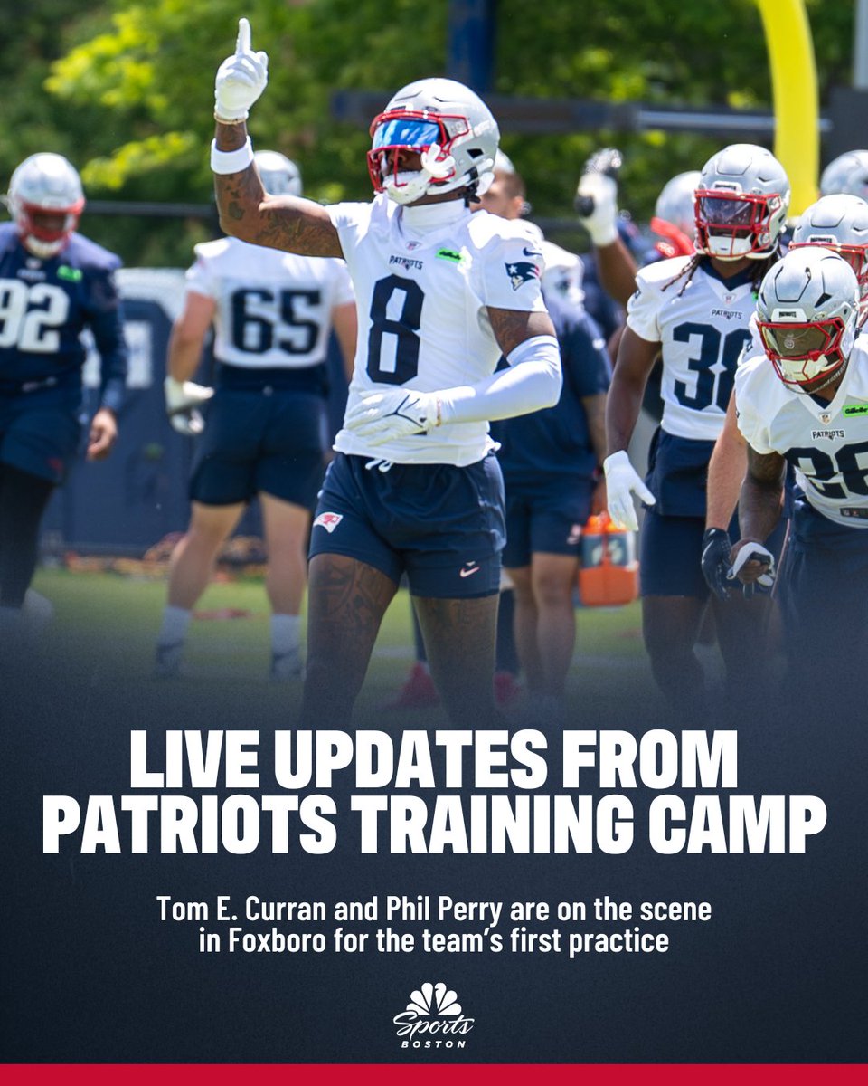 NBCSBoston's tweet image. Patriots football is BACK ๐
Follow our live blog as @tomecurran and @PhilAPerry share the latest updates from Day 1 of training camp ๐ trib.al/NsnMhgv