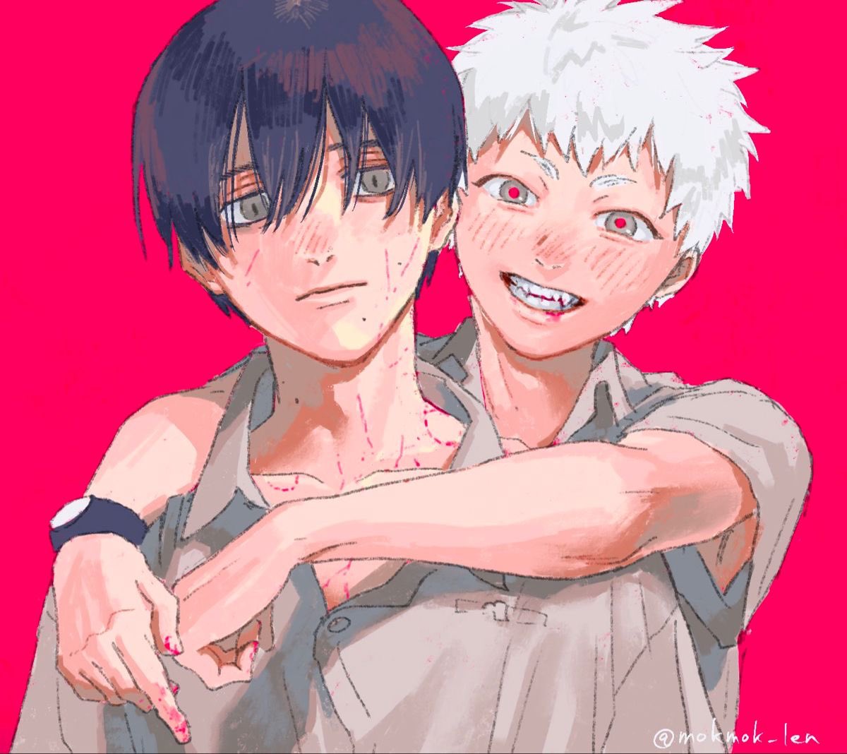 teagyuist's tweet image. mokumokuren captures eroticism like no one else, not through explicit content, but through, expressions, hand placements gazes etc and the way he draws yoshikaru is deeply intentional. he’s their biggest shipper, and it shows from every official art look at this shit yall .