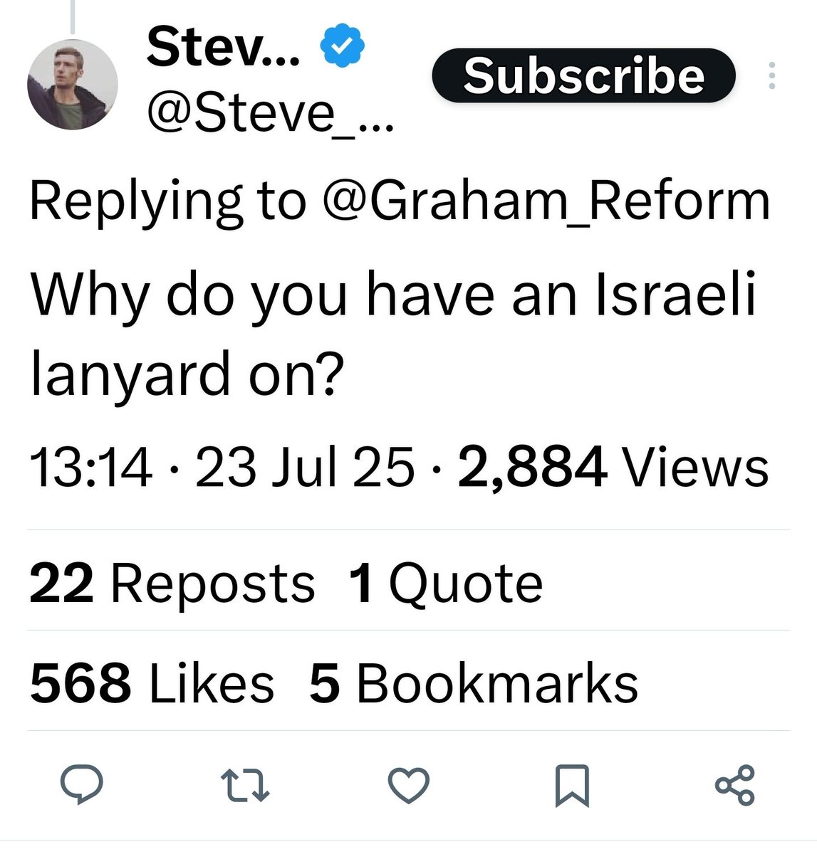Graham_Reform's tweet image. My post about June Slater has triggered a lot on the right because I am wearing an Israeli lanyard.
I have Israeli friends, both here, and in Israel. In Lancashire, they have had death threats and more. This is why I wear it, in support of friends. The ethnonats can bang on all…