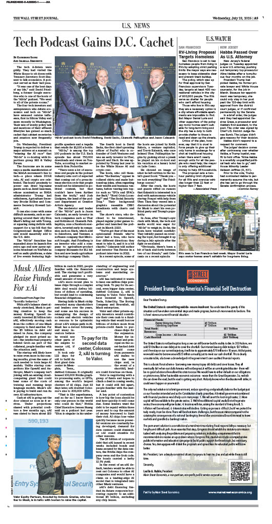 MainStreetEco's tweet image. We Must Act Now, and We Must Act Boldly. The Time for Truth and Courage is Here. A country that repeatedly votes for new benefits while charging them to its grandchildren is playing a dangerous game. Eventually, the bills come due...See our ad in the WSJ today.