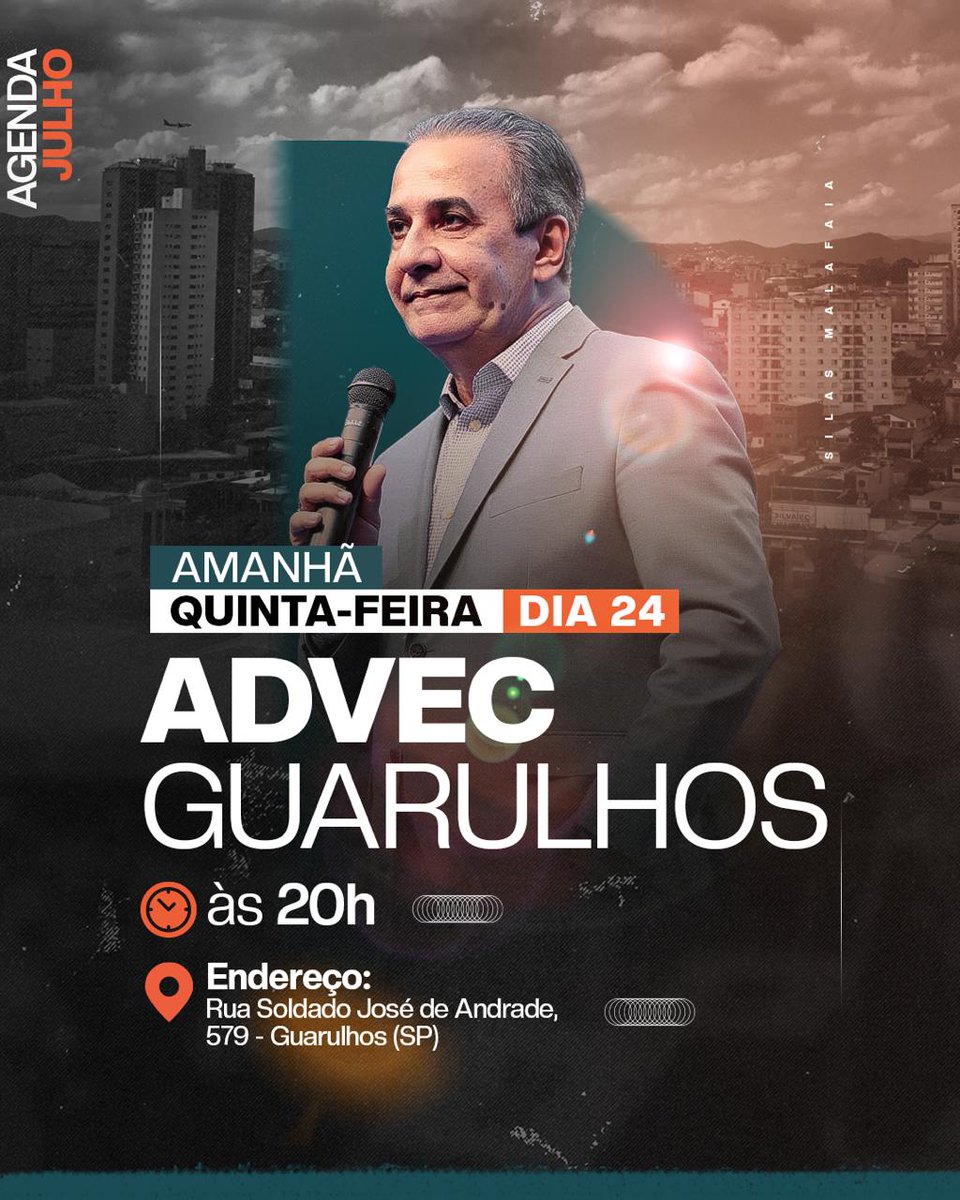 PastorMalafaia's tweet image. Minha gente, amanhã, dia 24, eu vou pregar uma palavra de bênção na ADVEC Guarulhos, às 20h. Convide sua família e seus amigos!
Endereço: Rua Soldado José de Andrade, 579 – Guarulhos (SP)