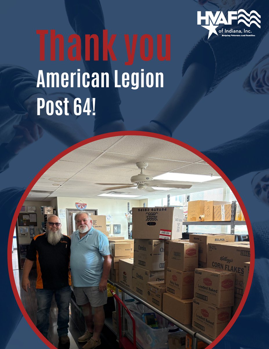A huge thank you to American Legion Post 64 for answering our call to restock our pantry for veterans! Your generous food donations will make a massive impact on our Hoosier Heroes. 🙌

Want to help too? 

Check out our Amazon wish list here
👉 tinyurl.com/yxkn5tnp