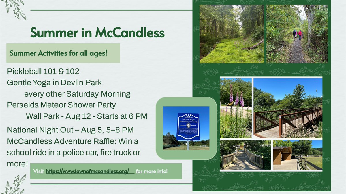 RepVenkat's tweet image. It's Parks and Rec Month and we are highlighting some of the great opportunities for outdoor fun in our district. From pickleball to yoga to a meteor shower watch party there are plenty of fun things to do this summer right in your own backyard here in McCandless.