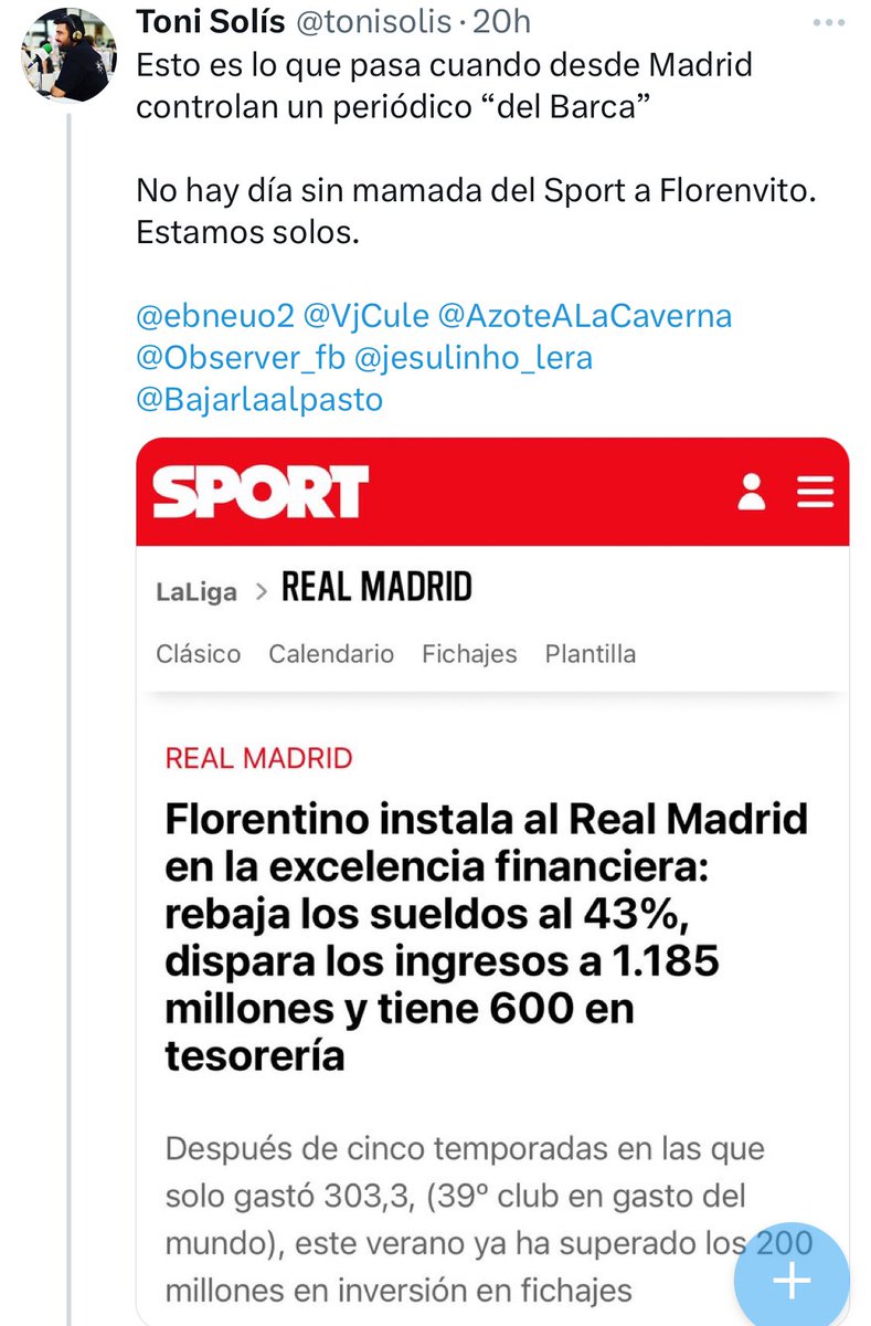 Este es el nivel del seguidor medio culé jajajajajajajaja y cuando entras a preguntarle te bloquea, jajajajajajaja
Yo a veces creo que su odio está tan por encima de su sentido común que a la mayoría les hace quedar como auténticos subnormales jajajajajaja