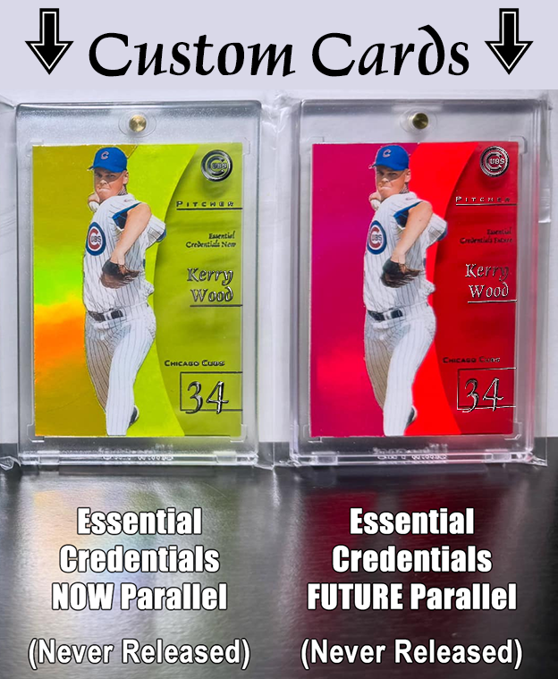 tanmanbbfan's tweet image. In 1998, Kerry Wood was a late addition to Skybox's groundbreaking set EX2001.
Unfortunately, Wood only had a paper redemption that could be redeemed for a base card. The Essential Credentials parallels were never created.
I was commissioned to right this wrong by a…