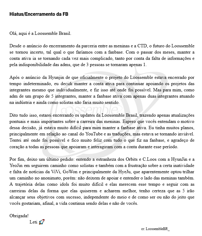 LoossembleBR_'s tweet photo. [🚀] Hiatus/Encerramento da Fanbase (+ um desabafo).

Leiam com atenção e com carinho. E mais uma vez, muito obrigada ❤️.

 #LOOSSEMBLE #루셈블 https://t.co/IMhWV5wrQa
