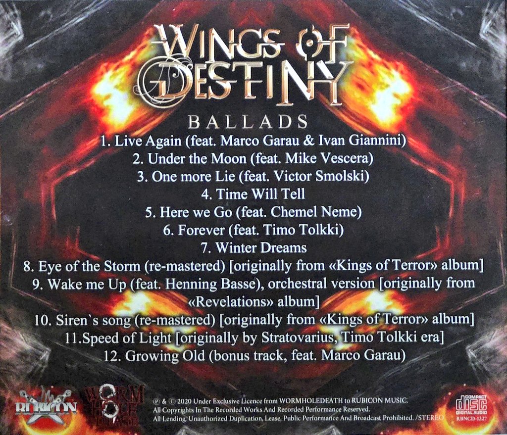 5VVtXrvsVbki5yZ's tweet photo. 感動のメタルCD#291
#WingsOfDestiny/5th/Ballads(2020)
🇨🇷/メロスピ
明るめな疾走曲①、サビの哀メロが良い②、美しくドラマチックなバラード③⑩⑫、キャッチーなサビの疾走曲④⑤、ストラトのカバー⑥⑪、デスVo.導入のミドル曲⑧
バラードが多めですが、疾走曲やキャッチーな曲も素晴らしいです🤘 https://t.co/lc3ubPCf7L