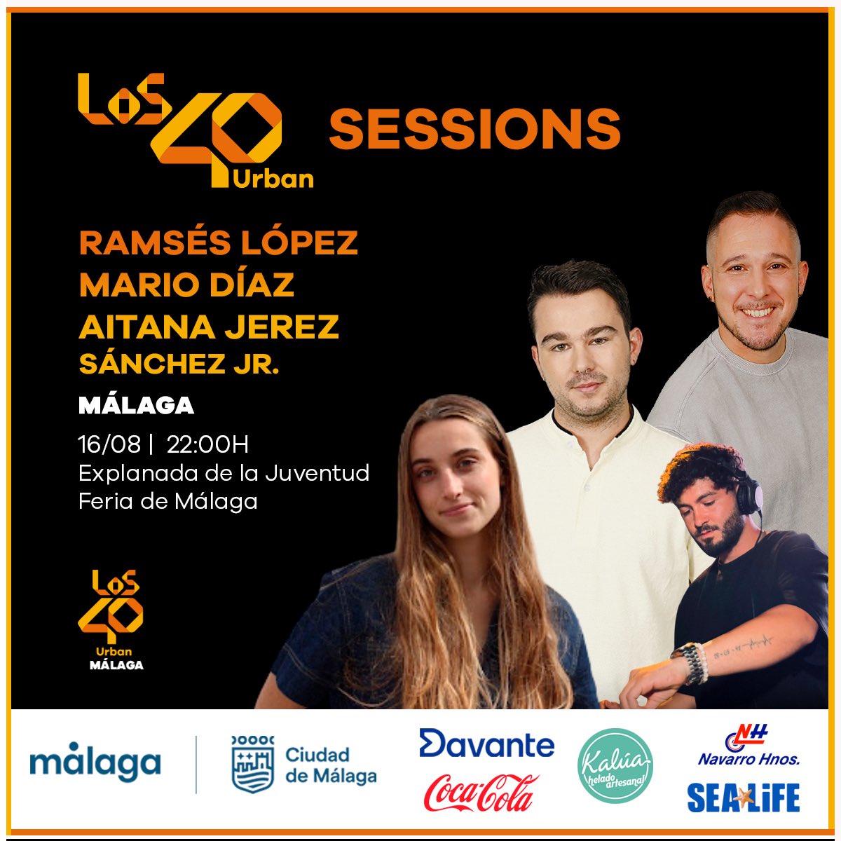 El sábado 16 de agosto <a href="/Los40Urban/">LOS40 Urban</a> inaugura la #feriademalaga en la Explanada de la Juventud con <a href="/RamsesLopezFM/">Ramsés López</a> <a href="/MarioDiazFM/">MARIO DÍAZ</a> @jerezaitana y #SánchezJR con <a href="/MalagaJuventud/">Área de Juventud</a> <a href="/malaga/">Ciudad de Málaga</a> <a href="/CocaCola_es/">Coca-Cola España</a> <a href="/navarrohermanos/">Navarro Hermanos</a> <a href="/Davante_MEDAC/">Davante MEDAC</a> <a href="/kaluahelados/">kaluahelados</a> <a href="/SeaLifeMalaga/">Sea Life Benalmádena</a> 
Acceso libre!