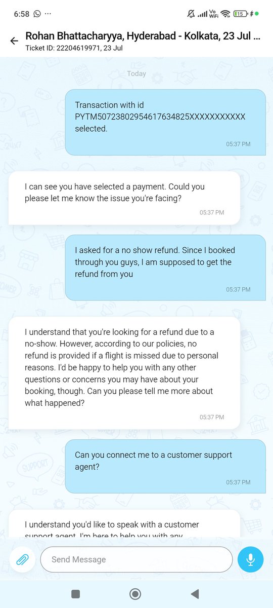shayeli7777's tweet image. @jagograhakjago @Paytm puts customers in a loop and takes their moneh. Airlines say Paytm will refund and issue the refund to Paytm. Paytm uses a chatbot to lie and cheat people out of their money. #fraudPaytm #boycottpaytm