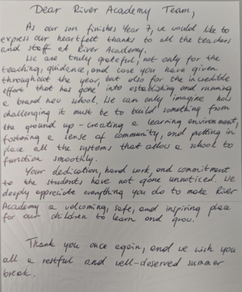 RiverAcReading's tweet image. We thought we’d share this end-of-term card that came in today.
It really does sum up our staff body and their efforts, and we are so pleased that so many students and parents recognise their hard work.
#ItIsWhoWeAre