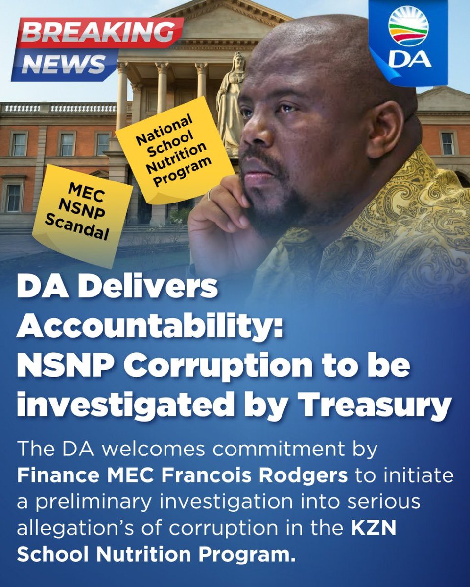 DA_KZN's tweet image. BREAKING NEWS
KwaZulu-Natal Treasury to investigate corruption allegations in School Nutrition Program.
Read more here: kzn.da.org.za/2025/07/da-wel…
