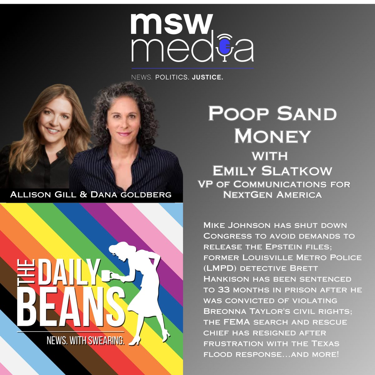 dailybeanspod's tweet image. 🚨New #Beans ☕️ with @MuellerSheWrote & @DGComedy #MSWMedia
Guest: Emily Slatkow of @NextGenAmerica
Listen: the-daily-beans.simplecast.com/episodes/poop-…