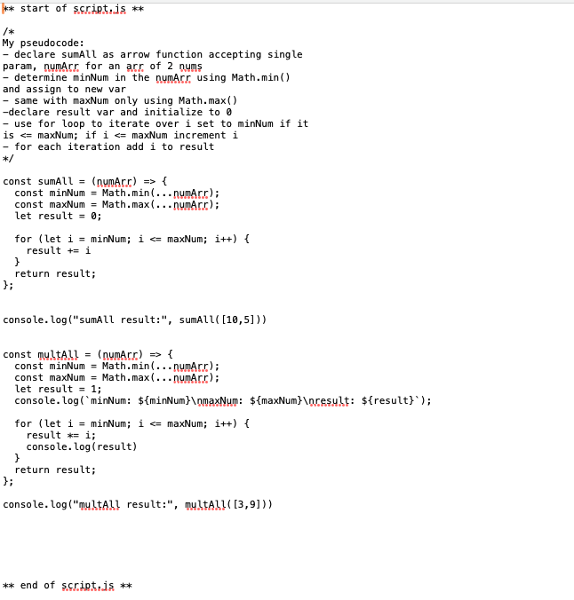 johnsbr99's tweet image. I completed the @freeCodeCamp Sum All Numbers Algorithm challenge! To really cement the concept in my brain I also modified it to create an algorithm to multiply all numbers between an array of 2 numbers. I really enjoyed this challenge!