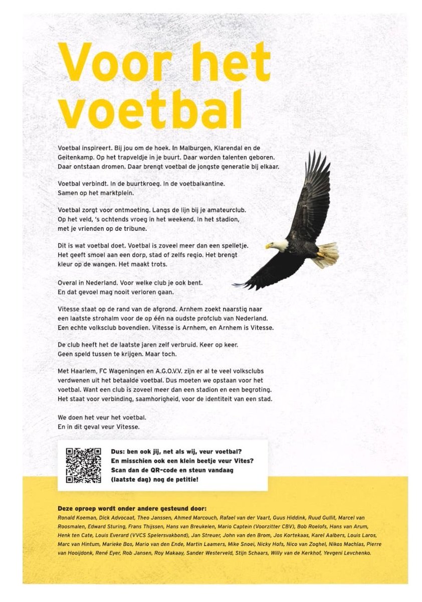 Het bidden en smeken is begonnen. Vrijdag beslist de knvb over het lot van Vitesse, dat natuurlijk veel meer is dan een voetbalclub. Ondertussen staan ze in Arnhem schouder aan schouder voor het behoud van de ziel van hun stad. Ik vind dat ontroerend. Steun ze!