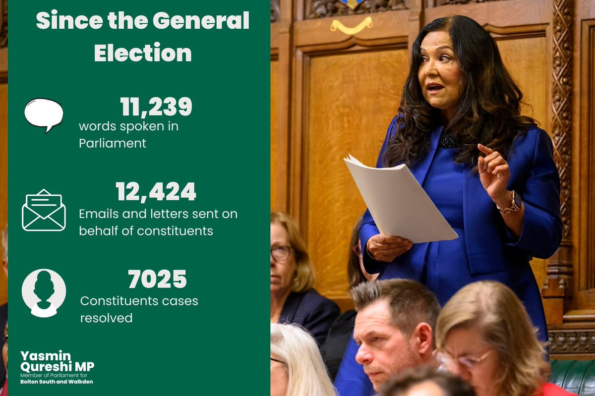 YasminQureshiMP's tweet image. I wanted to update everyone on what my team and I have done since the General Election 12 months ago.
If you live in Bolton South and Walkden, and you need to contact me about an issue, please email qureshiy2@parliament.uk and we can do our best to help you