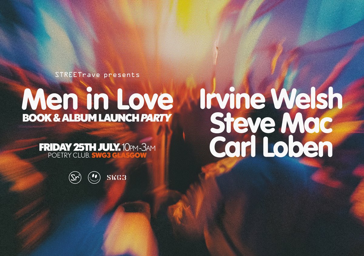 CarlLoben's tweet image. Looking forward to playing at #MenInLove book and album launch party in Glasgow this Friday (25th July), alongside @IrvineWelsh and @mrstevemac.
Men In Love is Irv's new book, the direct sequel to Trainspotting, and he's written an album of disco songs to accompoany its release.