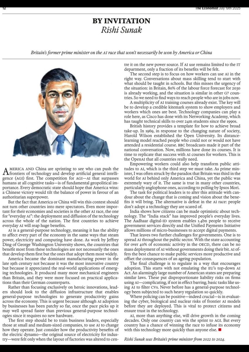 watersagar's tweet image. History says, countries who adapt the technologies wins the AI race. Although US and China are competing for the AI race, there are chances that ultimately India might be leading? An important piece from Rishi Saunak.