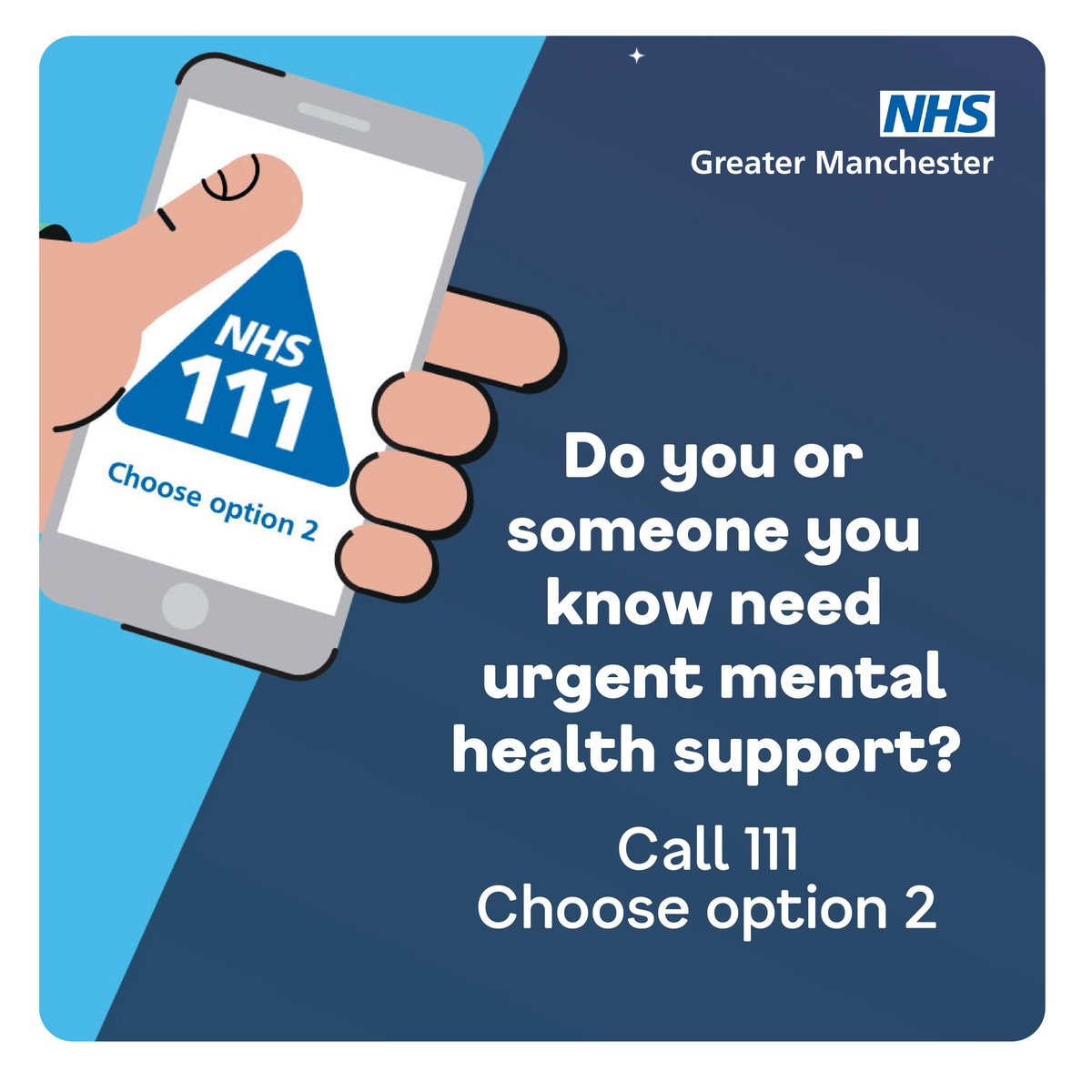 GM_Cancer's tweet image. If you need urgent mental health support, call NHS 111 and press option 2.
Trained mental health professionals are there to help.
NHS 111 SignVideo is available for BSL users. Text relay also available 18001 111.
#GTKWTG