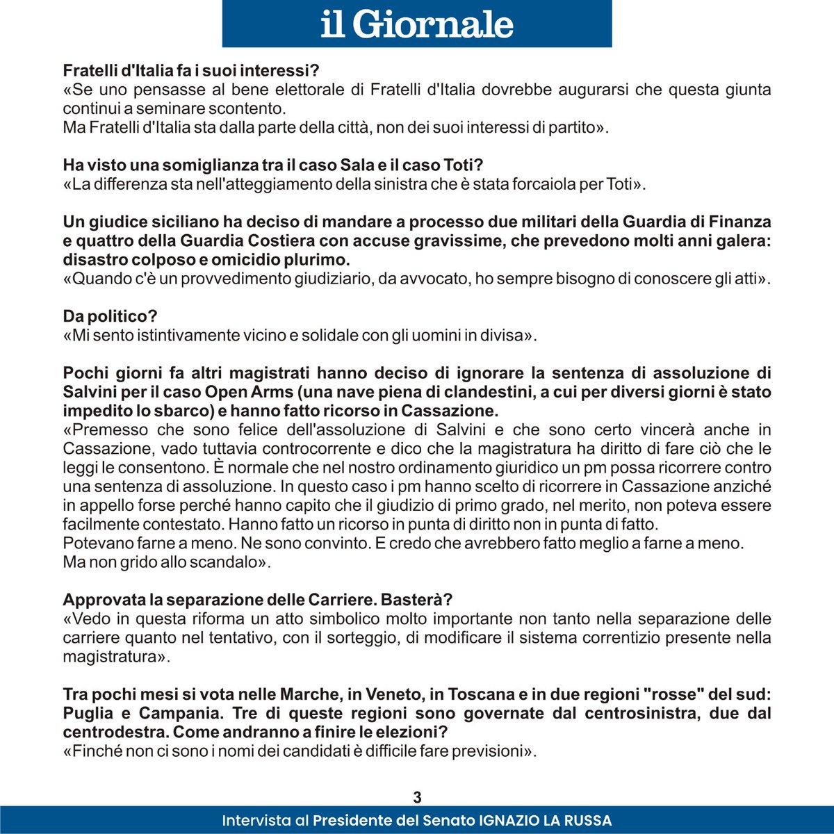 Ignazio_LaRussa's tweet image. Leggi la mia intervista a “Il Giornale”.