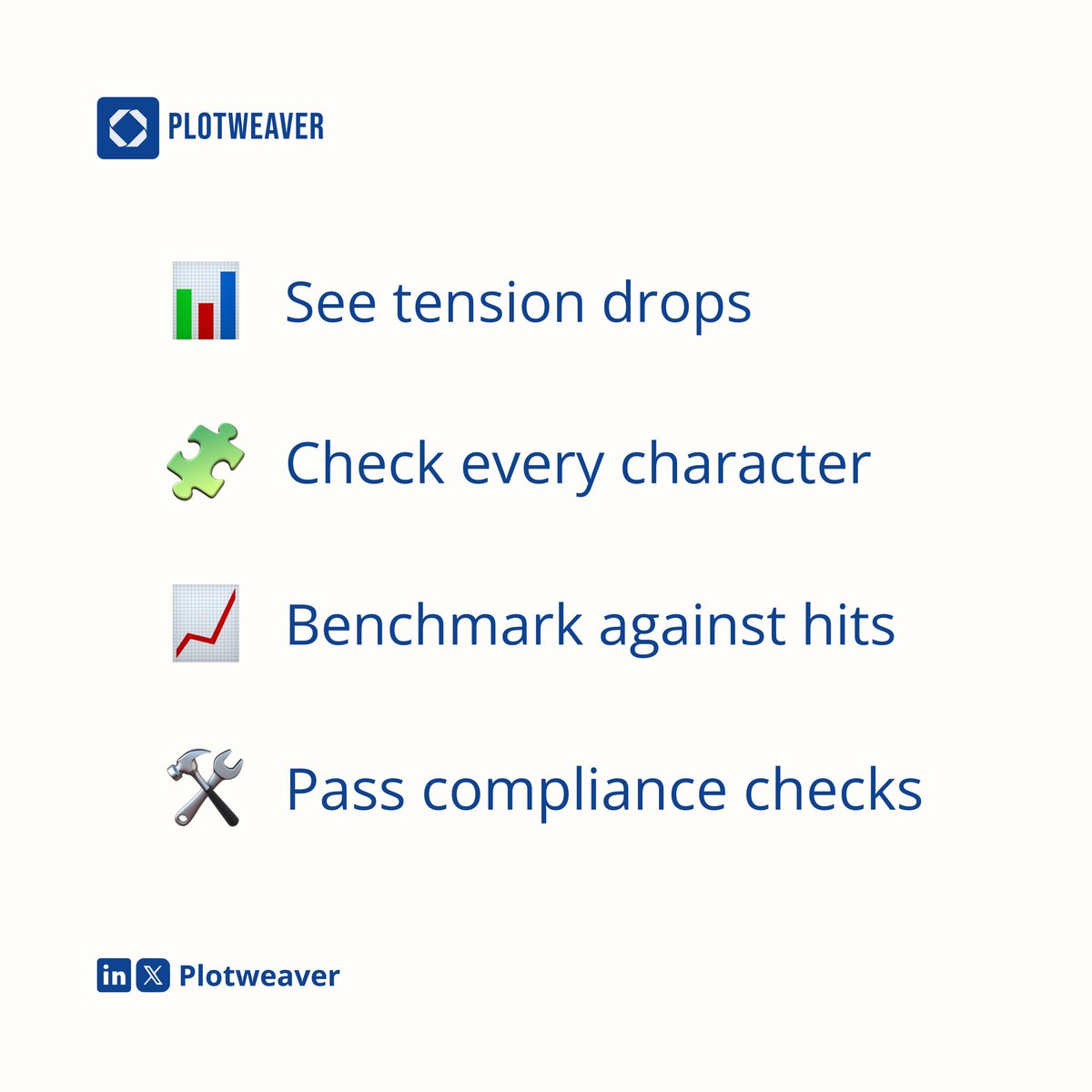 You got the email:

“We passed.”

No real notes. Just that cold silence.

Was it the pacing? A flat character? A subplot that fizzled out?

You’ll never know.

The strongest scripts don’t just have good ideas.

They survive structural scrutiny.

PlotWeaver shows you the gaps