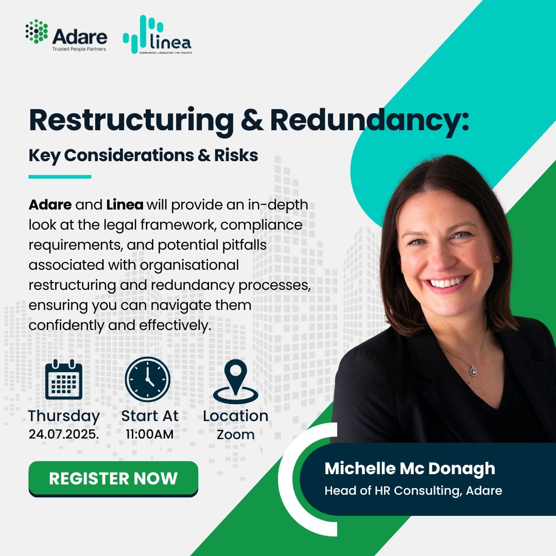 <a href="/AdareTPP/">Adare Trusted People Partners</a> and Linea webinar is happening tomorrow!

Register Now: adarehrm.ie/events-webinar…

Gain valuable insights and an in-depth look at the legal framework, compliance requirements, and potential pitfalls associated with organisational restructuring and redundancy processes.