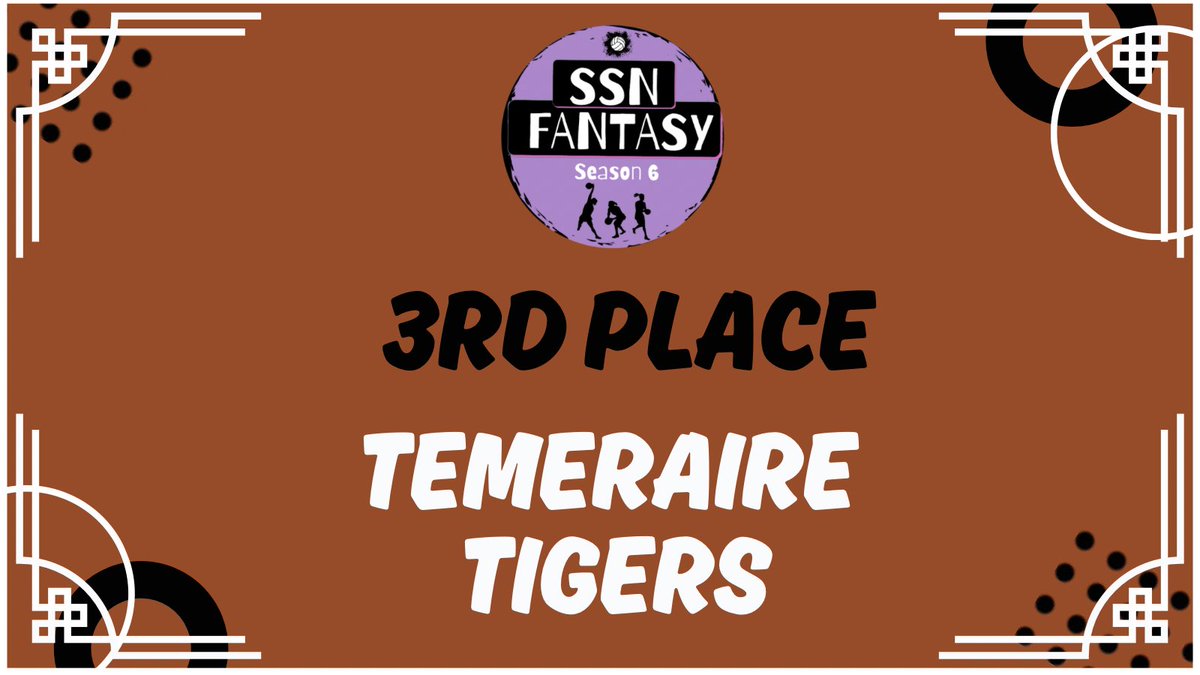 SSNFantasy's tweet image. Here we go! Up first it’s 3rd place, which goes to Temeraire Tigers 👏🏼 🥉