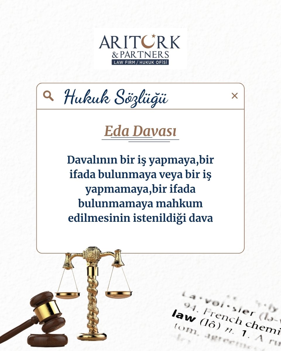 Hukuk sözlüğünde bu hafta: Eda Davası! 🚨

Bilmediğiniz ve anlamını merak ettiğiniz hukuki terimlere birlikte ışık tutuyoruz! 🧑‍⚖️

Her hafta sizlerle yeni bir terim paylaşıyor olacağız, takipte kalın! ✨

#ArıtürkPartners #HukukSözlüğü #HukukiTerimler #EdaDavası