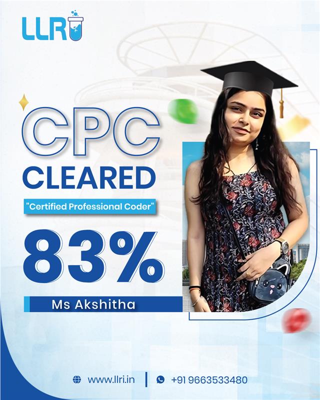 llri2023's tweet photo. ๐CPC CLEARED with 83%!
Big cheers to Akshitha for becoming a Certified Professional Coder!
Her journey from student to CPC-certified pro shows what #LLRITraining can do.
Ready to launch your career in #MedicalCoding? Start with LLRI.
#CPC #LLRI #HealthcareCareers https://t.co/zWf84fx6m6