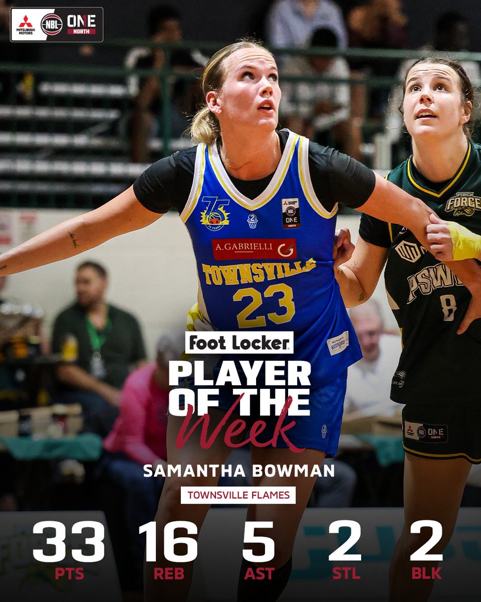 NBL1's tweet image. Samantha Bowman is the NBL1 North Player of the Week! π
With a 33-point, 16-rebound double-double, the Townsville Flames star will take home a $200 Foot Locker voucher ποΈ