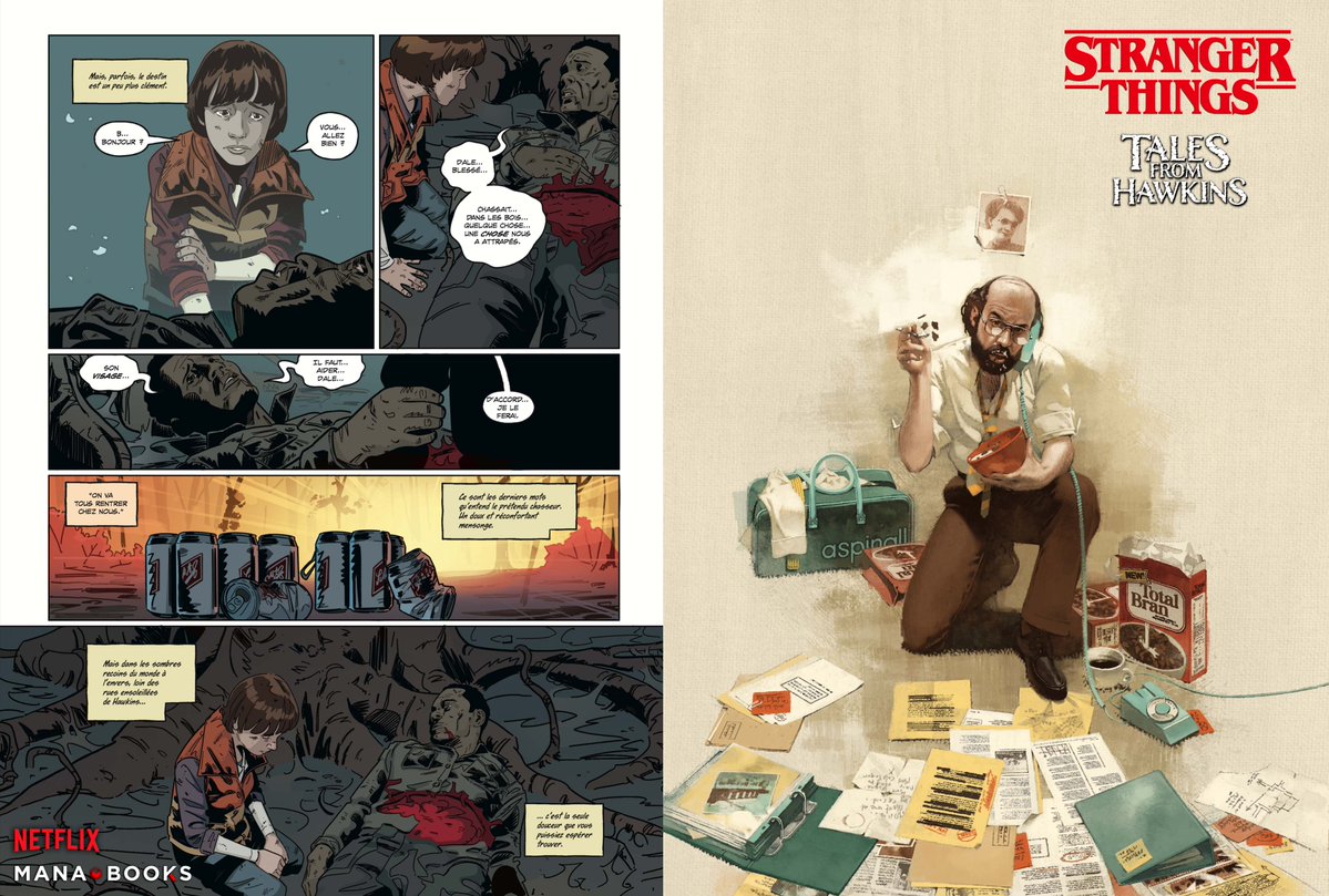 Mana_Books_'s tweet image. La saison 5 de "#StrangerThings ", c'est en fin d'année !
Pour patienter avant le retour de la série à succès de @NetflixFR , revenez aux origines du mal qui a frappé Hawkins grâce à l'ouvrage "Stranger Things – Tales of Hawkins" !
👉 Un comics officiel déjà dispo !