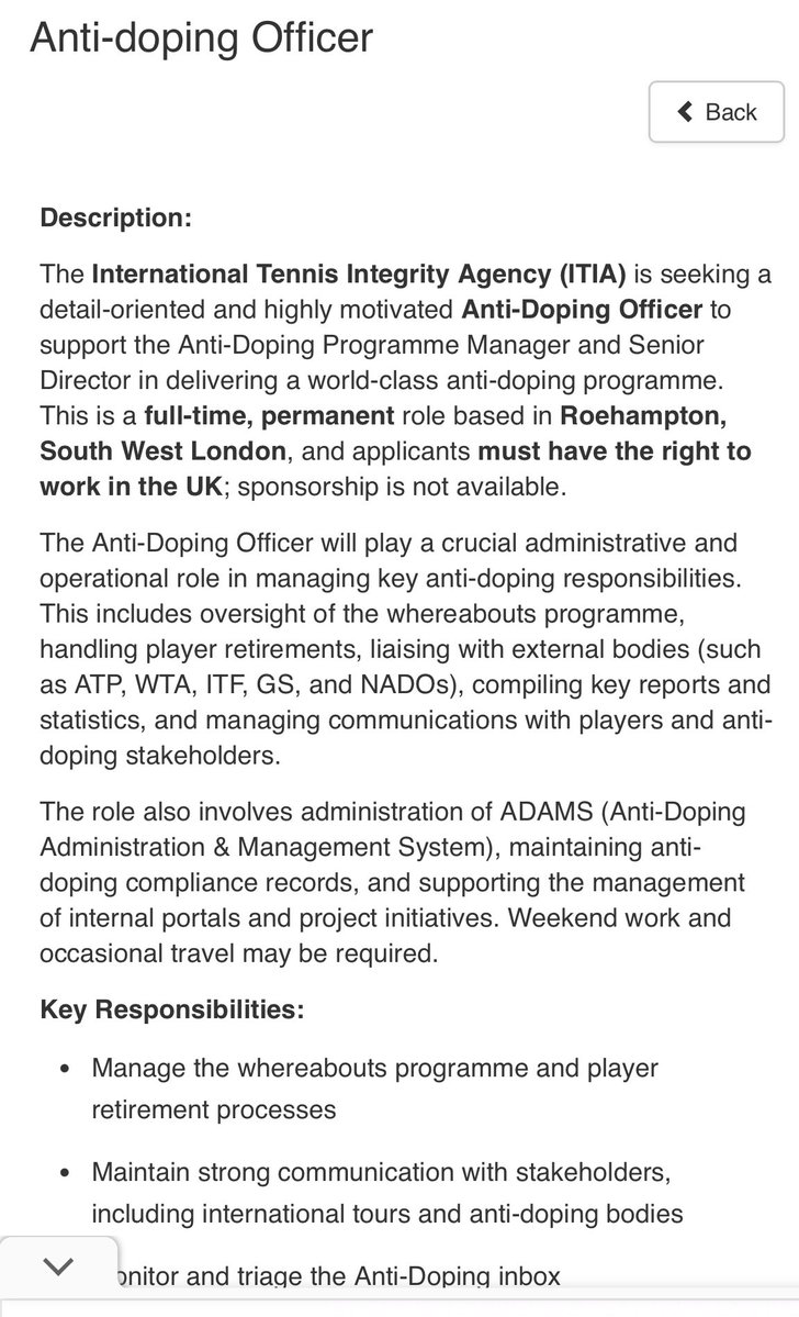 TennisPuneet's tweet image. The ITIA is recruiting for an anti-doping officer
I wonder why!