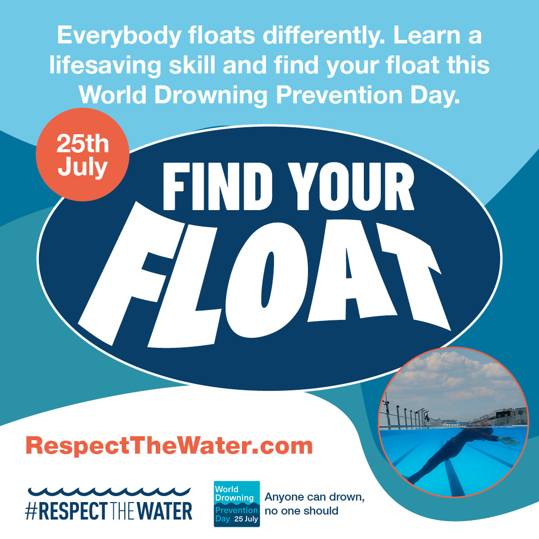 This Friday for #WorldDrowningPreventionDay:

* Attend a Find Your Float event
* Learn the steps of how to float
* Practise your float at a lifeguarded beach or swimming pool

Find your local #FindYourFloat event at bit.ly/4m1xRWO

#DrowningPrevention #RespectTheWater