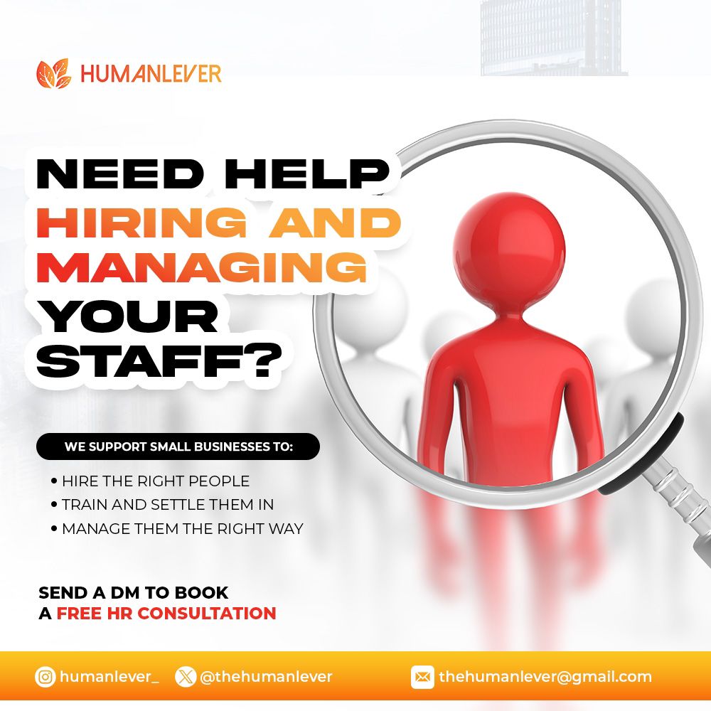 thehumanlever's tweet image. Why spend time sorting through CVs and job applications when you can use that time for more strategic work?
Partner with Human Lever today to hire and manage your staff- old and new.
Send a DM to begin or click the link in our bio to begin.
